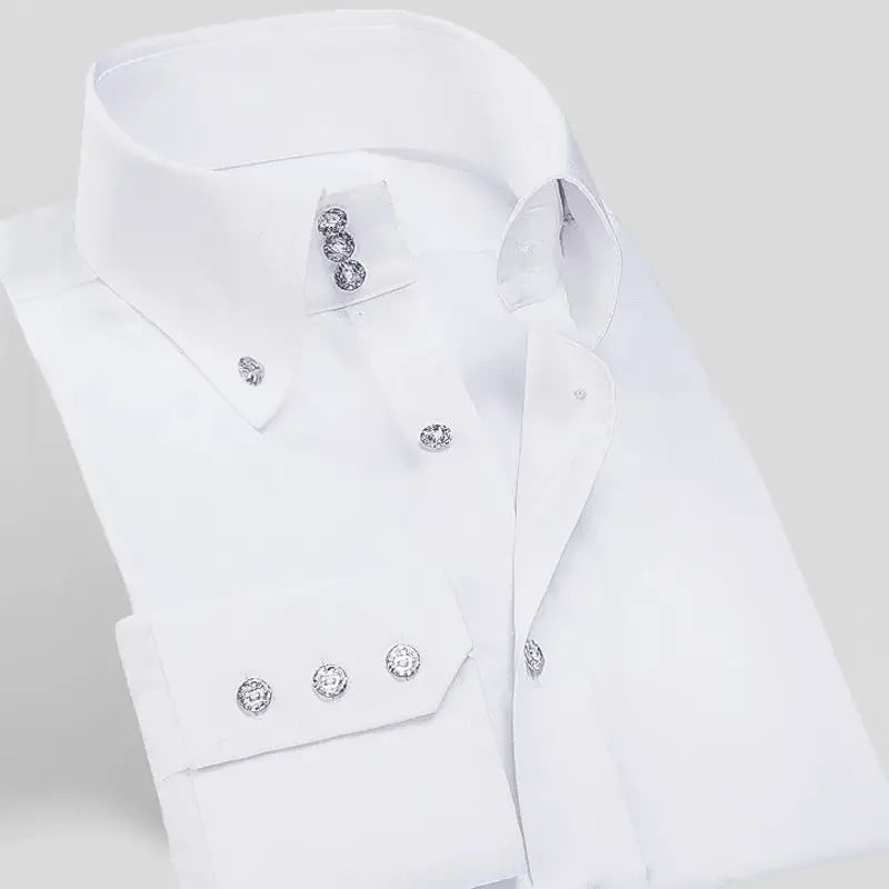 Men Stretch Anti-Wrinkle Long Sleeve Dress Shirt