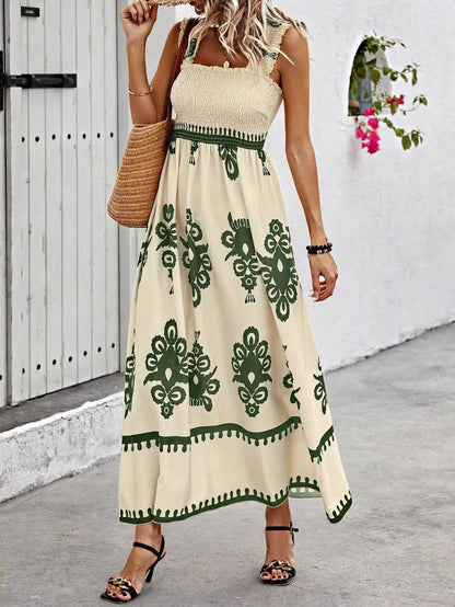 Women's Ethnic Print Sling Maxi Dress - Tropical Sleeveless Summer Dress