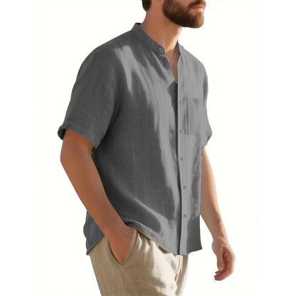 Men Cotton Linen Short Sleeve Shirt