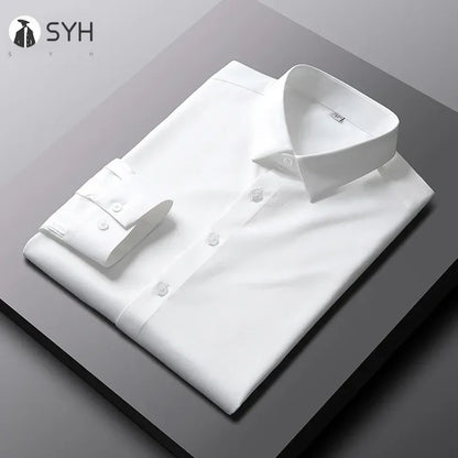 Men Solid Color Long Sleeve Business Shirt - Non-Iron