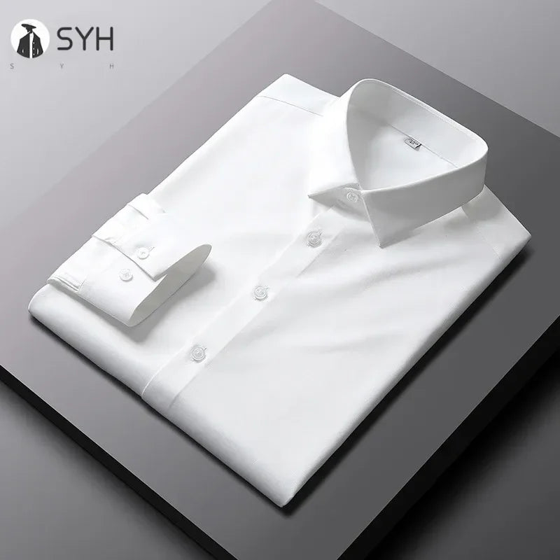 Men Solid Color Long Sleeve Business Shirt - Non-Iron