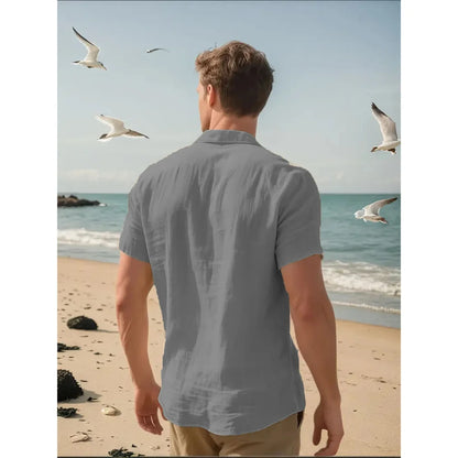 Men Cotton Linen Short Sleeve Shirt