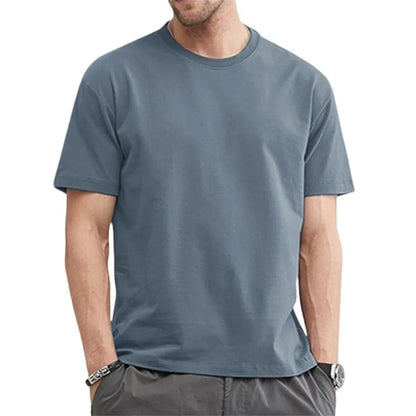 Men Cotton Solid Color T-Shirt - Plus Size