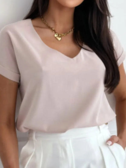 Women's Floral Print V-Neck T-Shirt - Casual Short Sleeve Top