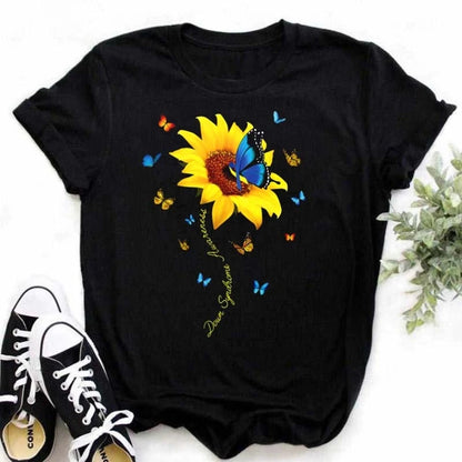 Women's Sunflower & Dragonfly Print T-Shirt - Oversized Summer Top