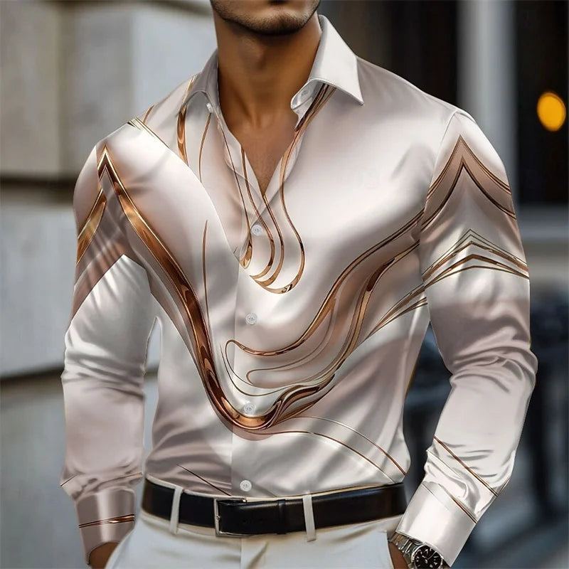 Men Abstract Liquid Art Satin Shirt