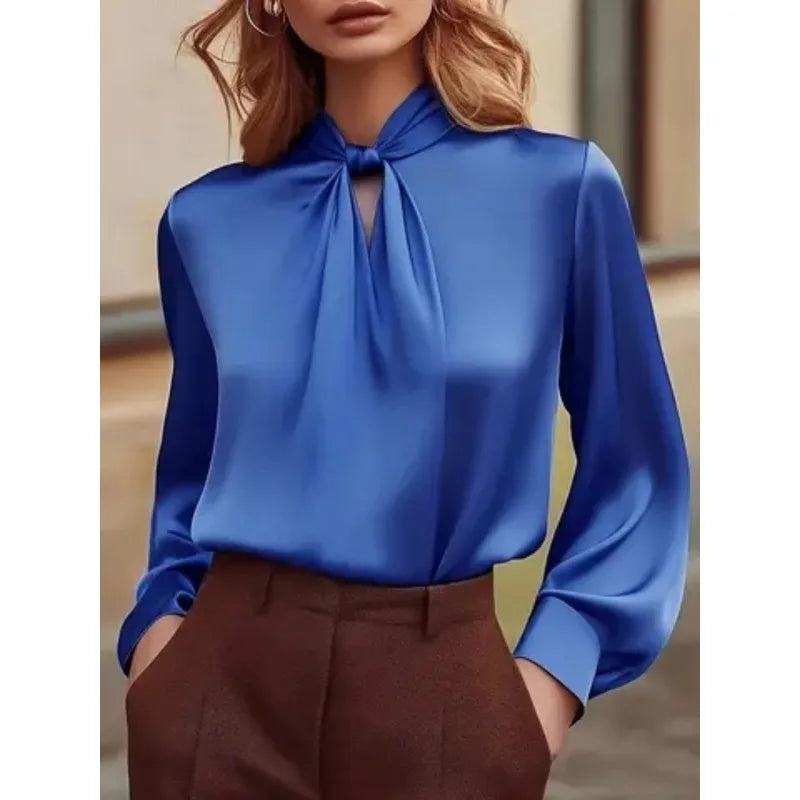 Women's Elegant Hollow Out Long Sleeve Shirt - Slimming Office Blouse
