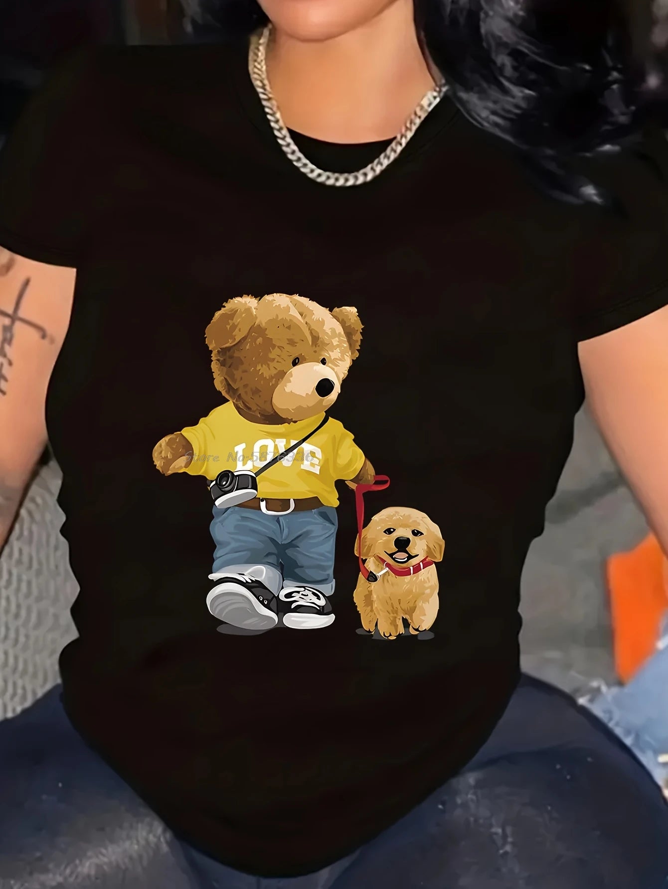 Women's Teddy Bear Print T-Shirt - Oversized Summer Cotton Top