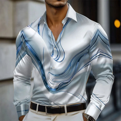 Men Abstract Liquid Art Satin Shirt