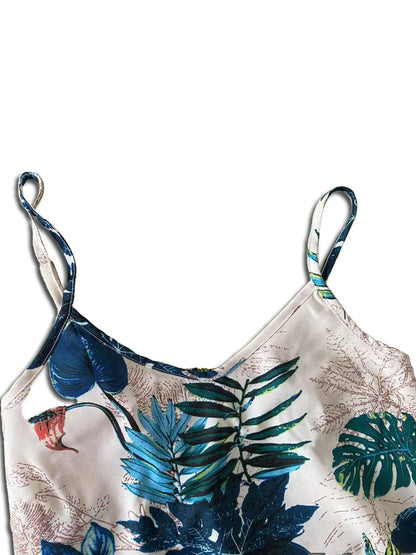 Women's Tropical Print Beach Dress - Backless Bridesmaid Dress with Belt