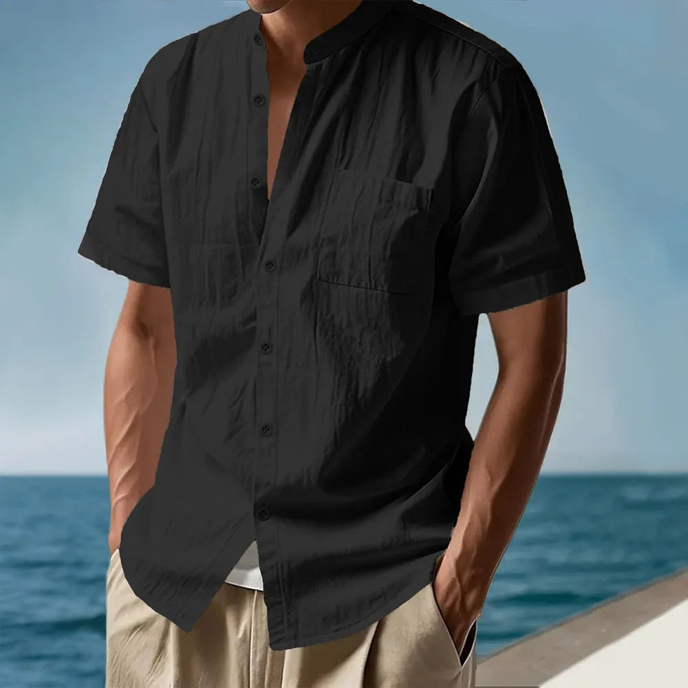 Men Cotton Linen Short Sleeve Shirt