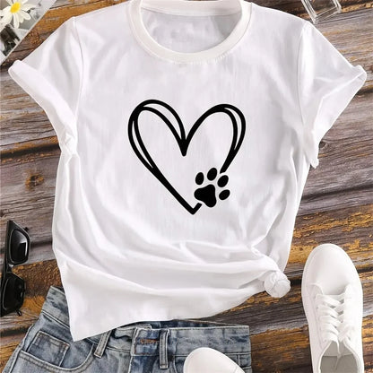 Women's Heart Print T-Shirt - Oversized Summer Cotton Top