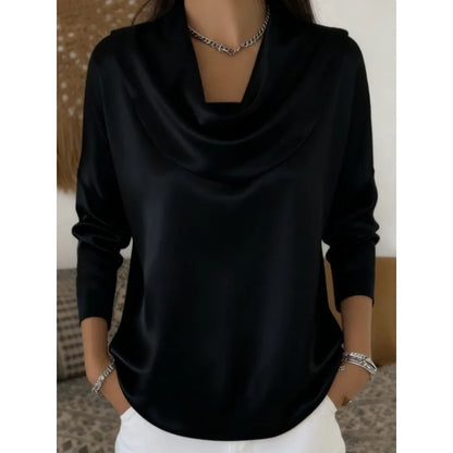 Women's Satin Swing Collar Shirt - Versatile Long Sleeve Blouse