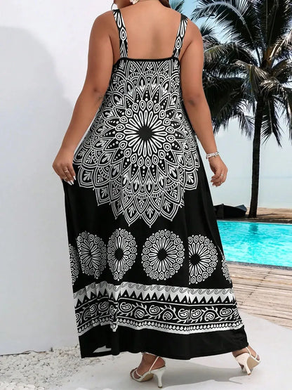 Women's Plus Size Bohemian Suspender Dress - Backless Summer Maxi Dress