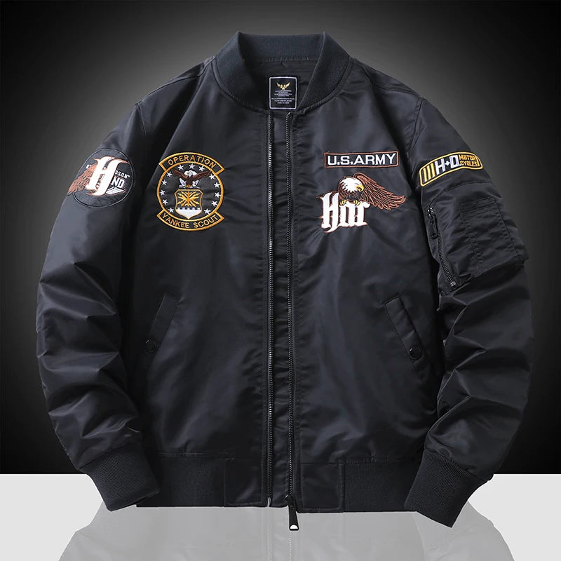 Men Embroidered Eagle Flight Jacket