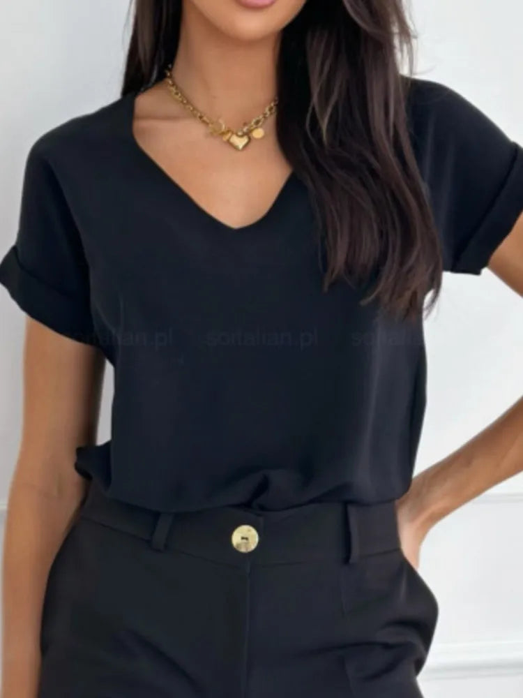 Women's Floral Print V-Neck T-Shirt - Casual Short Sleeve Top