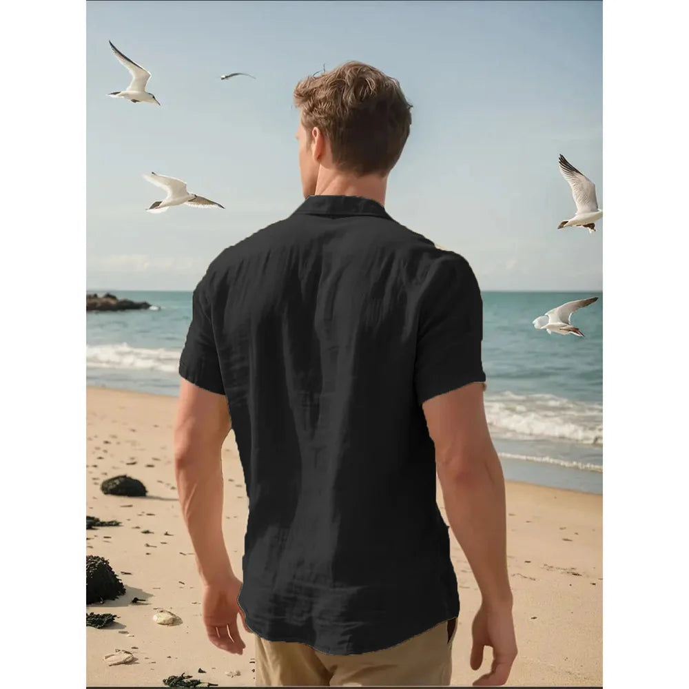 Men Cotton Linen Short Sleeve Shirt