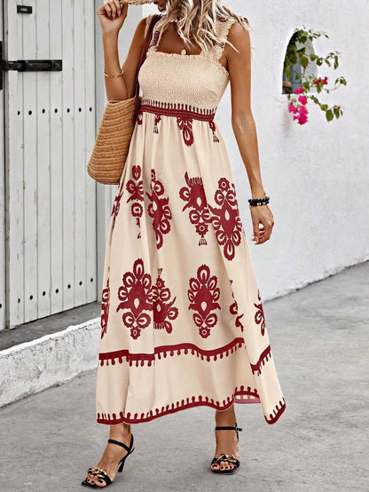 Women's Ethnic Print Sling Maxi Dress - Tropical Sleeveless Summer Dress
