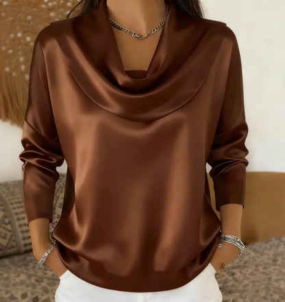 Women's Satin Swing Collar Shirt - Versatile Long Sleeve Blouse