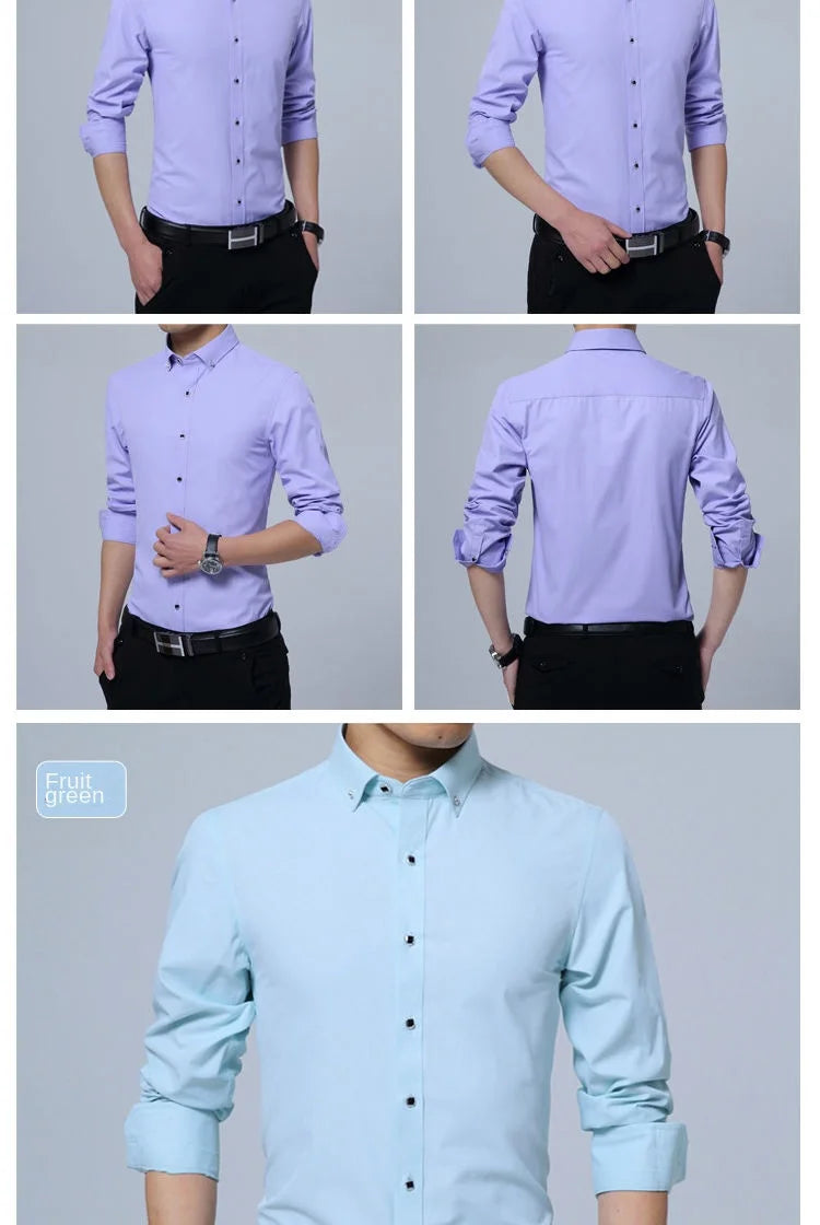 Men Solid Color Long Sleeve Button Down Shirt