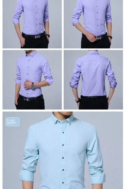 Men Solid Color Long Sleeve Button Down Shirt