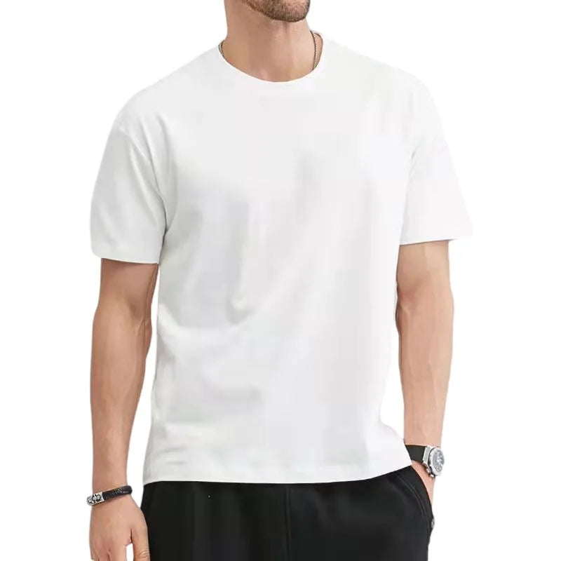 Men Cotton Solid Color T-Shirt - Plus Size