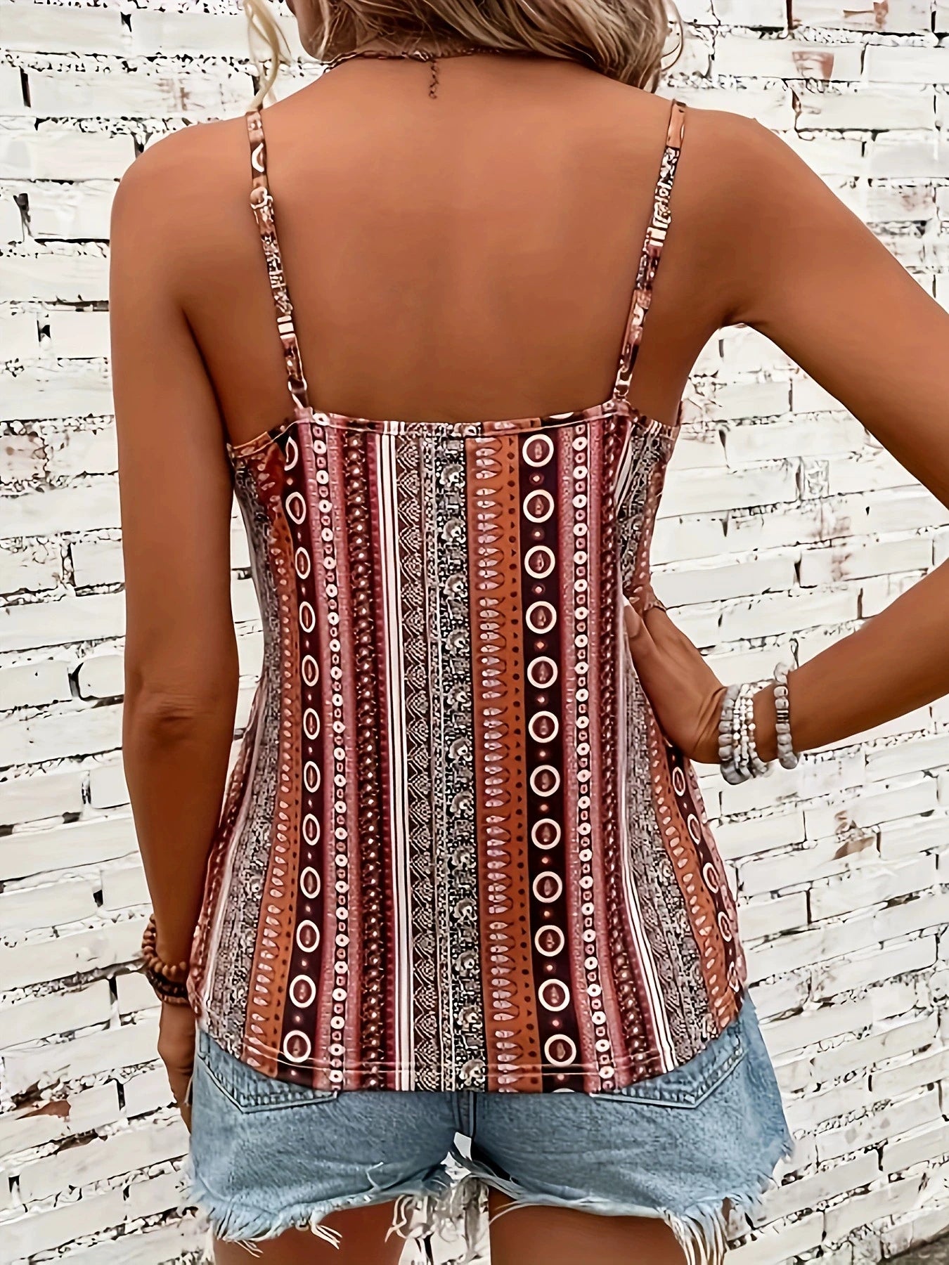 Women's Retro Chain Print Cami Top - Backless V-Neck Vest