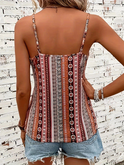 Women's Retro Chain Print Cami Top - Backless V-Neck Vest