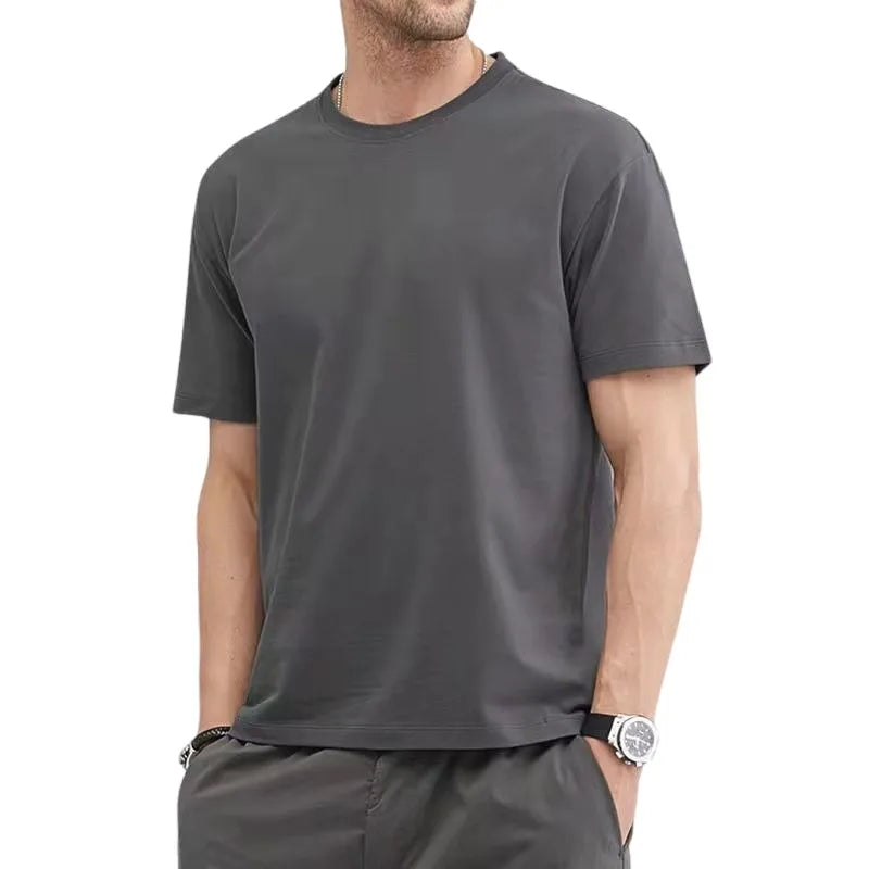 Men Cotton Solid Color T-Shirt - Plus Size