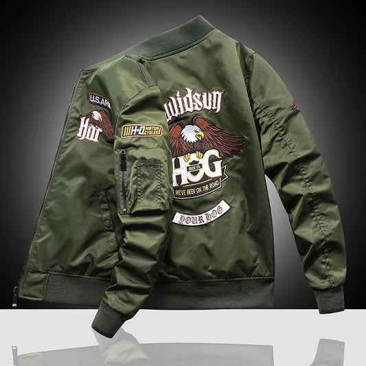 Men Embroidered Eagle Flight Jacket