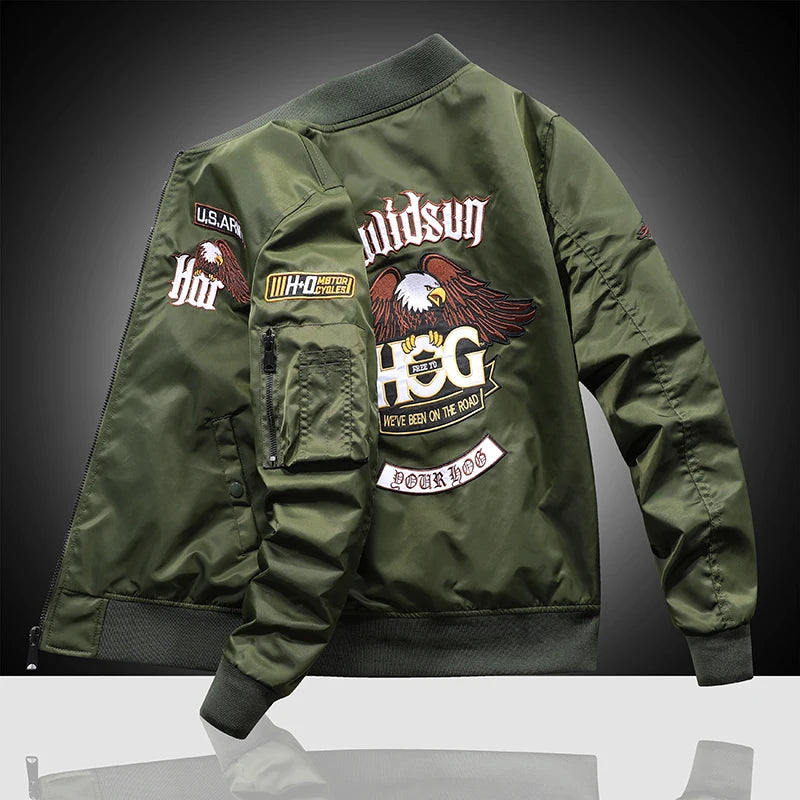Men Embroidered Eagle Flight Jacket