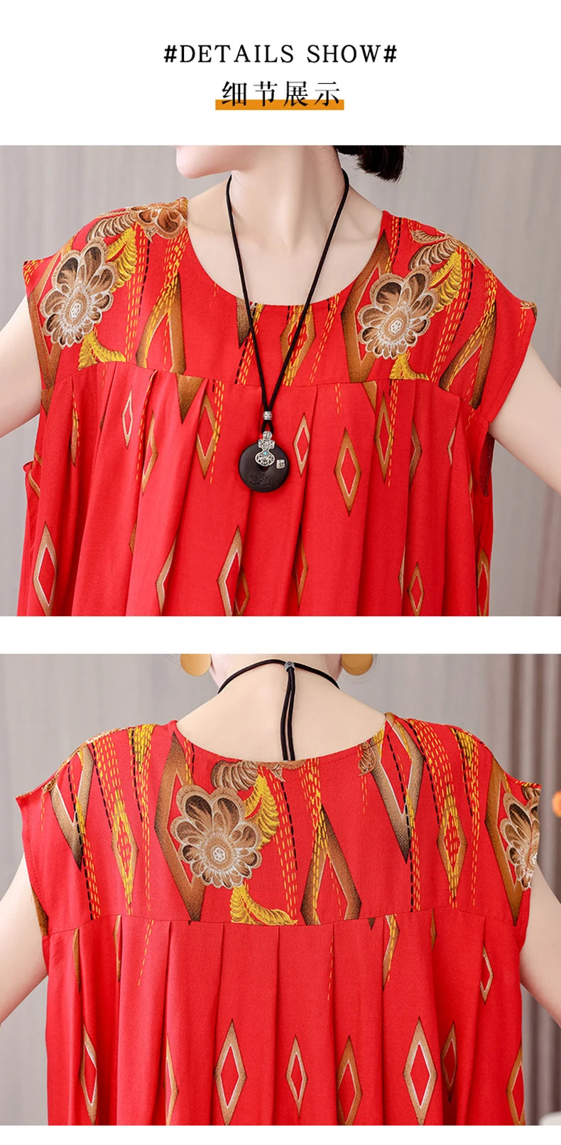 Women's Plus Size Summer Dress - Loose O-Neck Cotton Print Dress