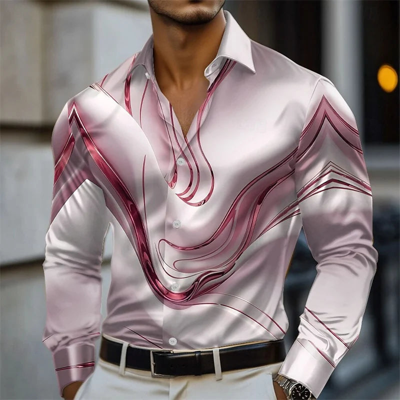 Men Abstract Liquid Art Satin Shirt