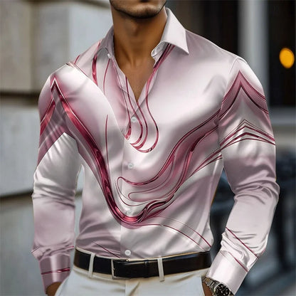 Men Abstract Liquid Art Satin Shirt