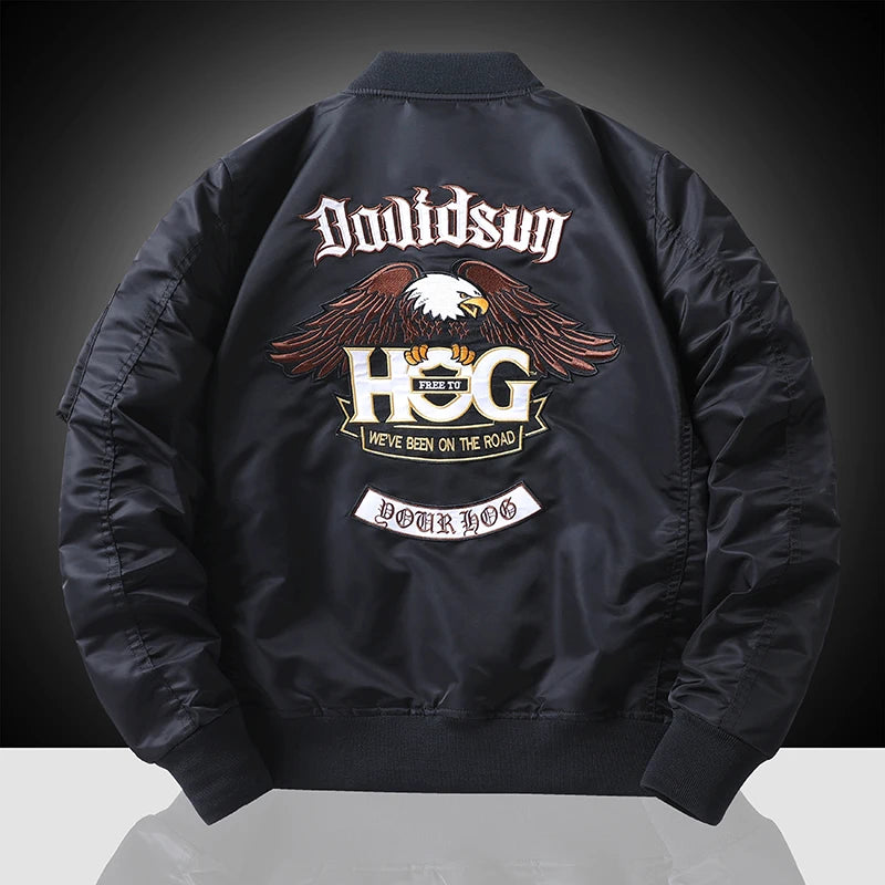 Men Embroidered Eagle Flight Jacket
