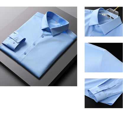 Men Solid Color Long Sleeve Business Shirt - Non-Iron