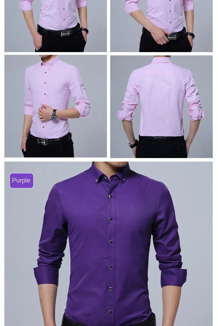 Men Solid Color Long Sleeve Button Down Shirt