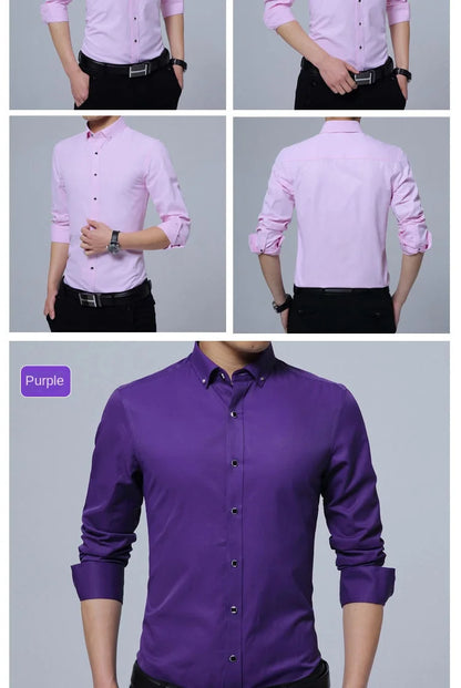 Men Solid Color Long Sleeve Button Down Shirt