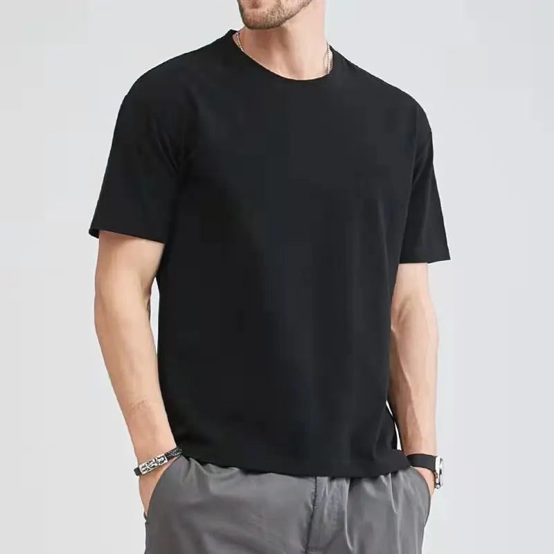 Men Cotton Solid Color T-Shirt - Plus Size