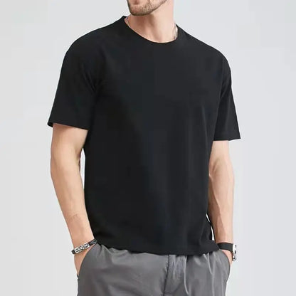 Men Cotton Solid Color T-Shirt - Plus Size