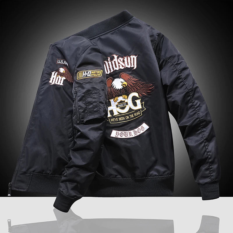 Men Embroidered Eagle Flight Jacket