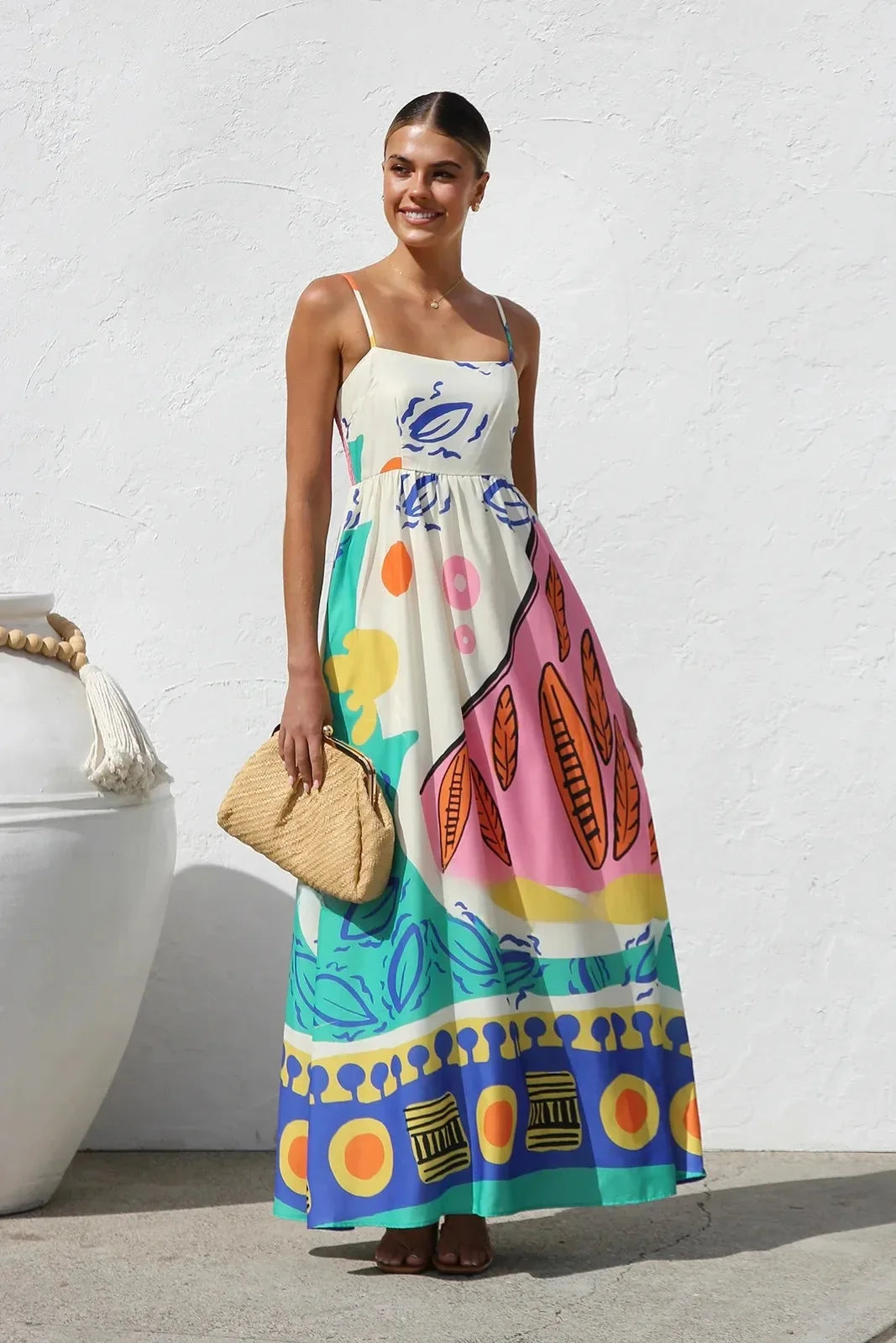 Women's Bohemian Halter Maxi Dress - Printed Beach Vacation Dress