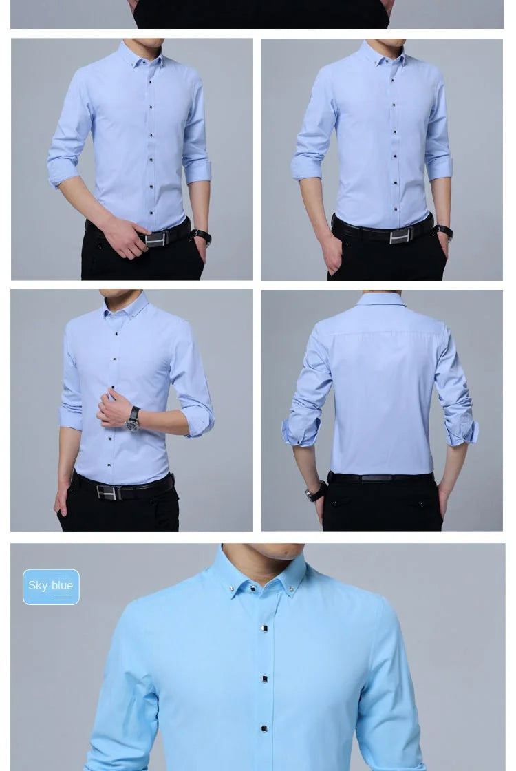 Men Solid Color Long Sleeve Button Down Shirt