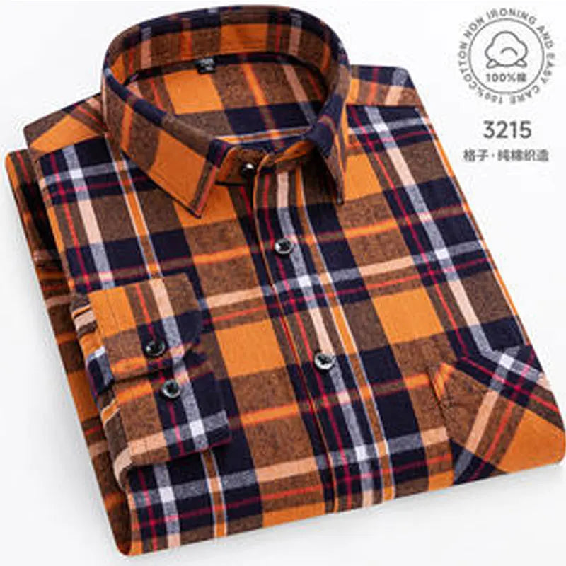Men 100% Cotton Long Sleeve Plaid Shirt - Plus Size