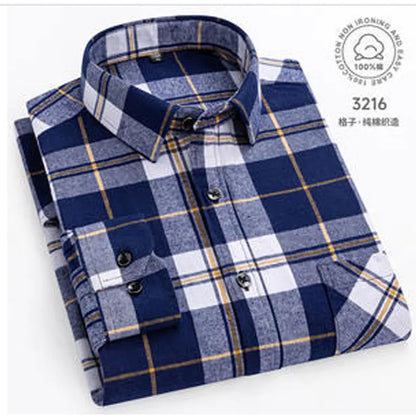 Men 100% Cotton Long Sleeve Plaid Shirt - Plus Size