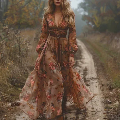 Women's Bohemian Ethnic Print Beach Dress - Vacation Maxi Dress