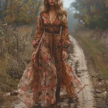 Women's Bohemian Ethnic Print Beach Dress - Vacation Maxi Dress