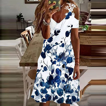 Women's Lace V-Neck Suspender Dress - White Summer Mini Dress