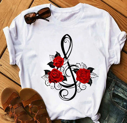 Women's 3D Rose Print T-Shirt - Casual Summer Cotton Top