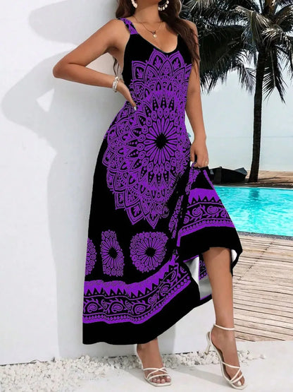 Women's Plus Size Bohemian Suspender Dress - Backless Summer Maxi Dress